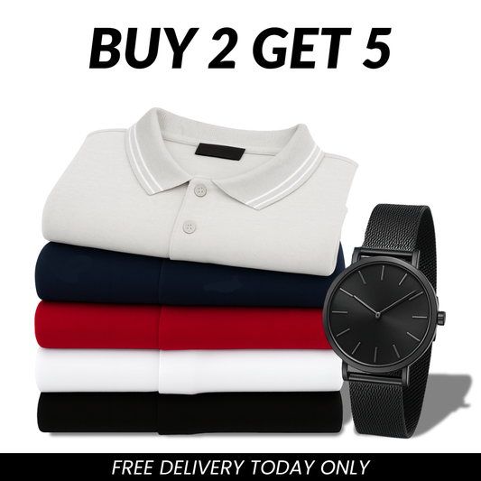 SET OF 5 ESSENTIAL POLO SHIRTS [BUY 2, GET 5] + WATCH